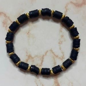 Gold & Black Clay Bead Bracelet